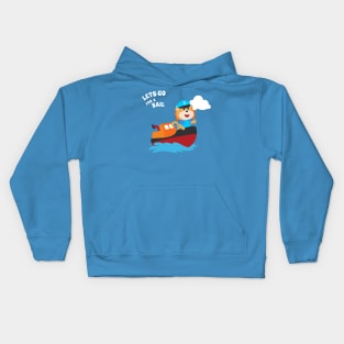 Cute lion the animal sailor on the boat with cartoon style. Kids Hoodie